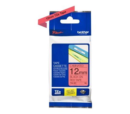 Brother TZe-431 Labelling Tape Cassette, Black on Red, 12 mm (W) x 8 m (L)