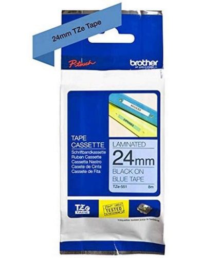 Label Type: TZ2-551 Color Black on Blue Width: 24mm (approximately 0.94 inches) Length: 8 meters (approximately 26.2 feet) Compatibility: Compatible with Brother P-touch label makers that accept TZ tapes