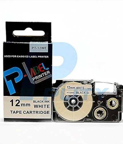 Casio EZ Label Printer Tape 12mm 12mm Black on White