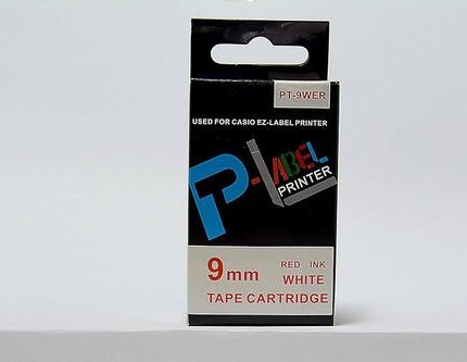 Casio PT-12WE 12mm Black on white labelling tape,