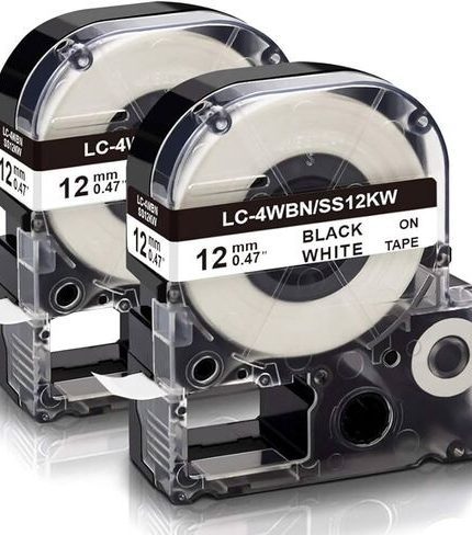 Epson 12mm Black on White label tape , SS12KW, compatible